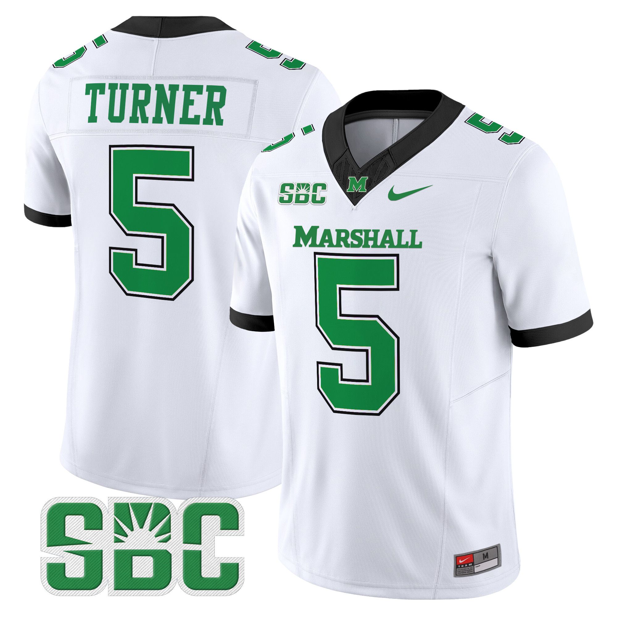 Men Marshall Thundering Herd #5 Turner White Nike 2024 Vapor Limited NCAA Jersey->more ncaa teams->NCAA Jersey